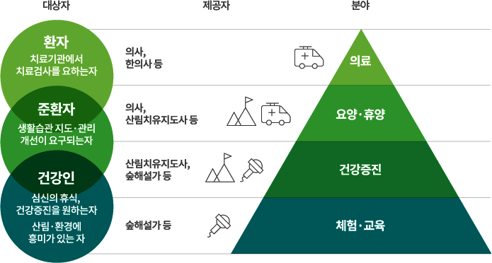 산림치유대상 환자, 준환자, 건강인